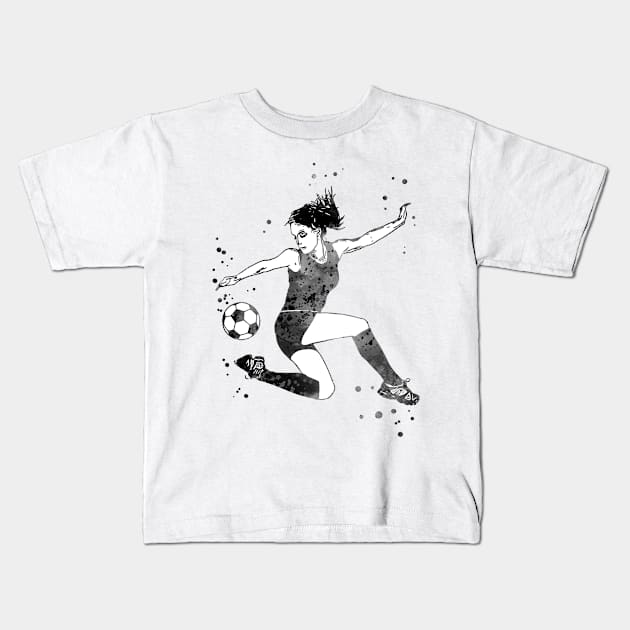 Female Soccer Player Kids T-Shirt by RosaliArt